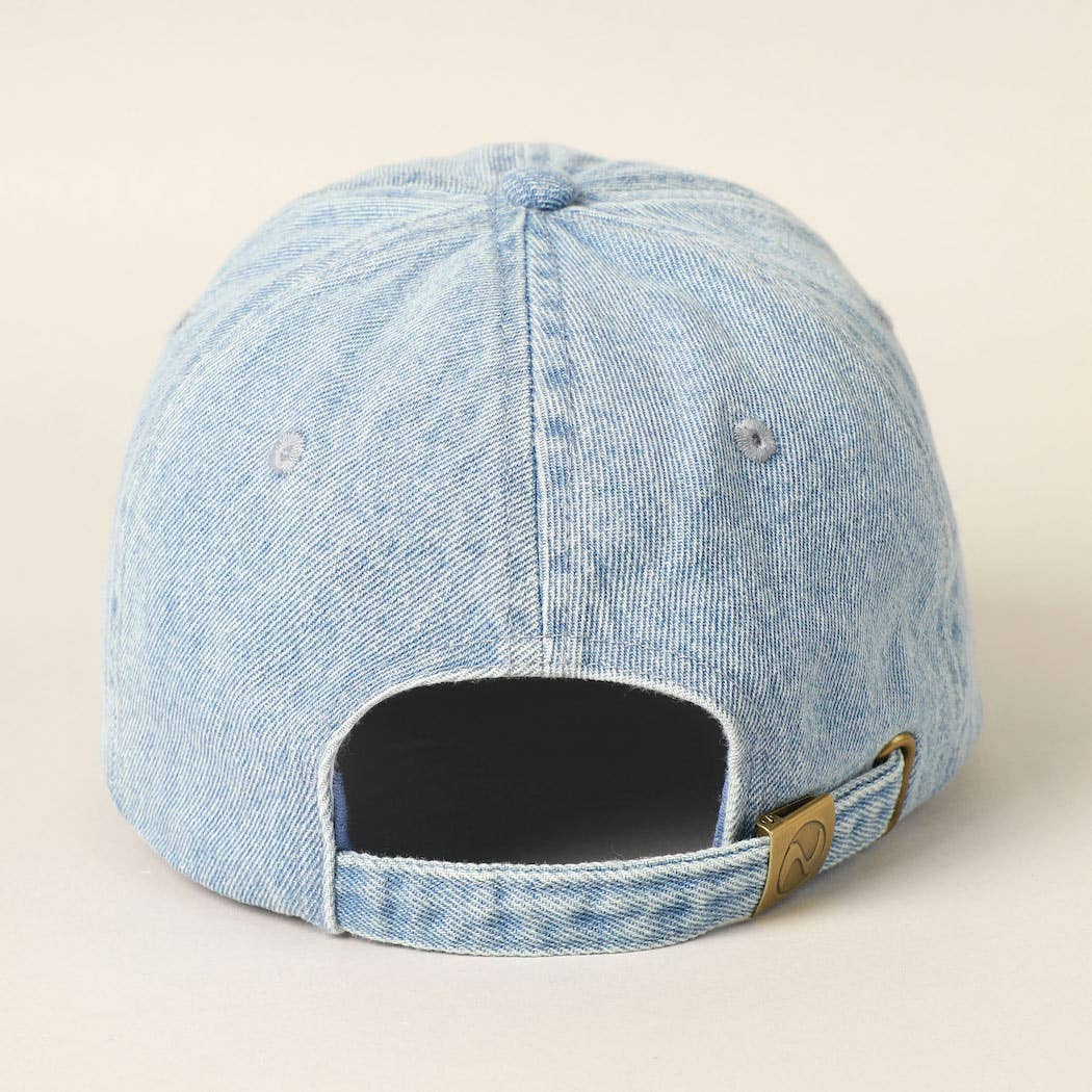 USA Flag Embroidered Denim Cotton Baseball Cap: ONE SIZE / LT BLUE