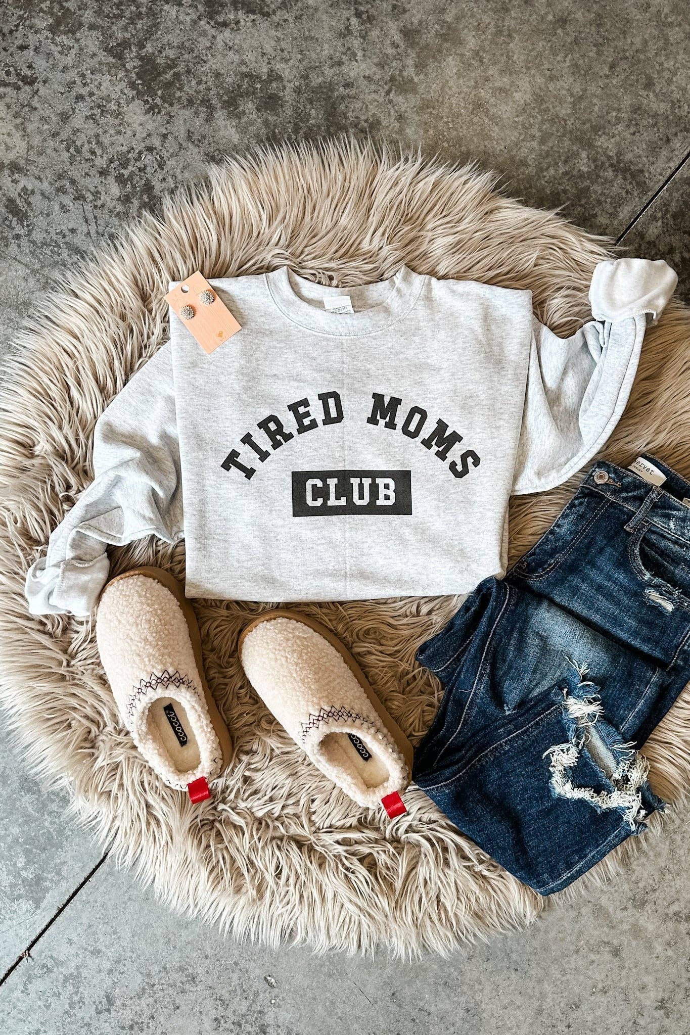 Tired Moms Club Crewneck Sweatshirt - Ash Grey: 2XL