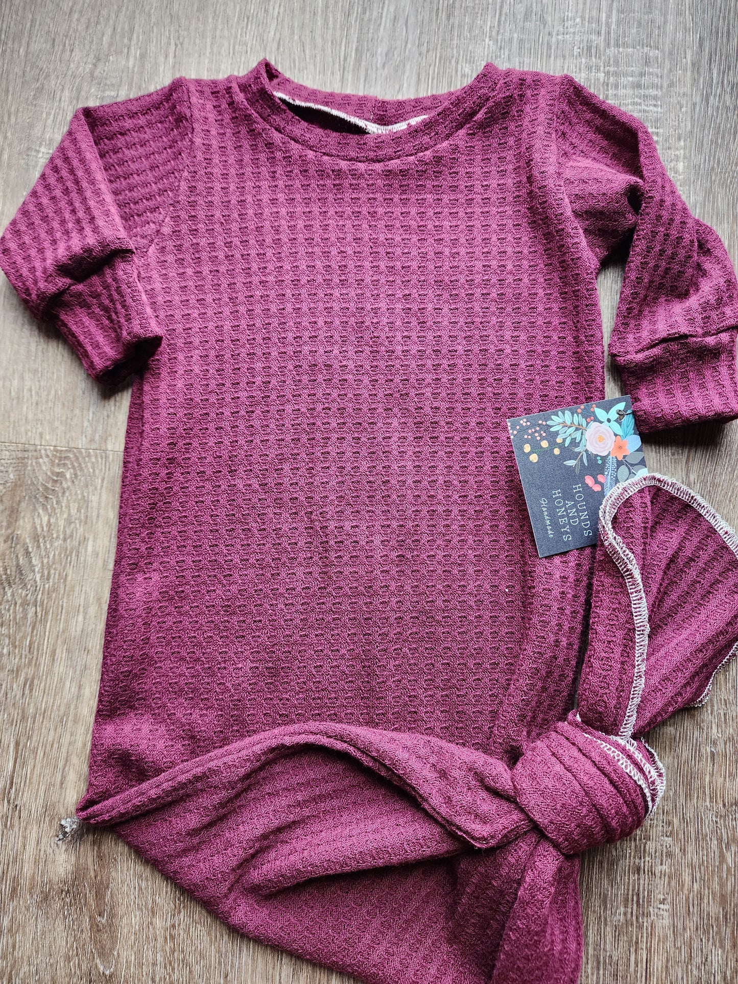 Maroon Soft Waffle Knit Handmade Knotted Baby Gown