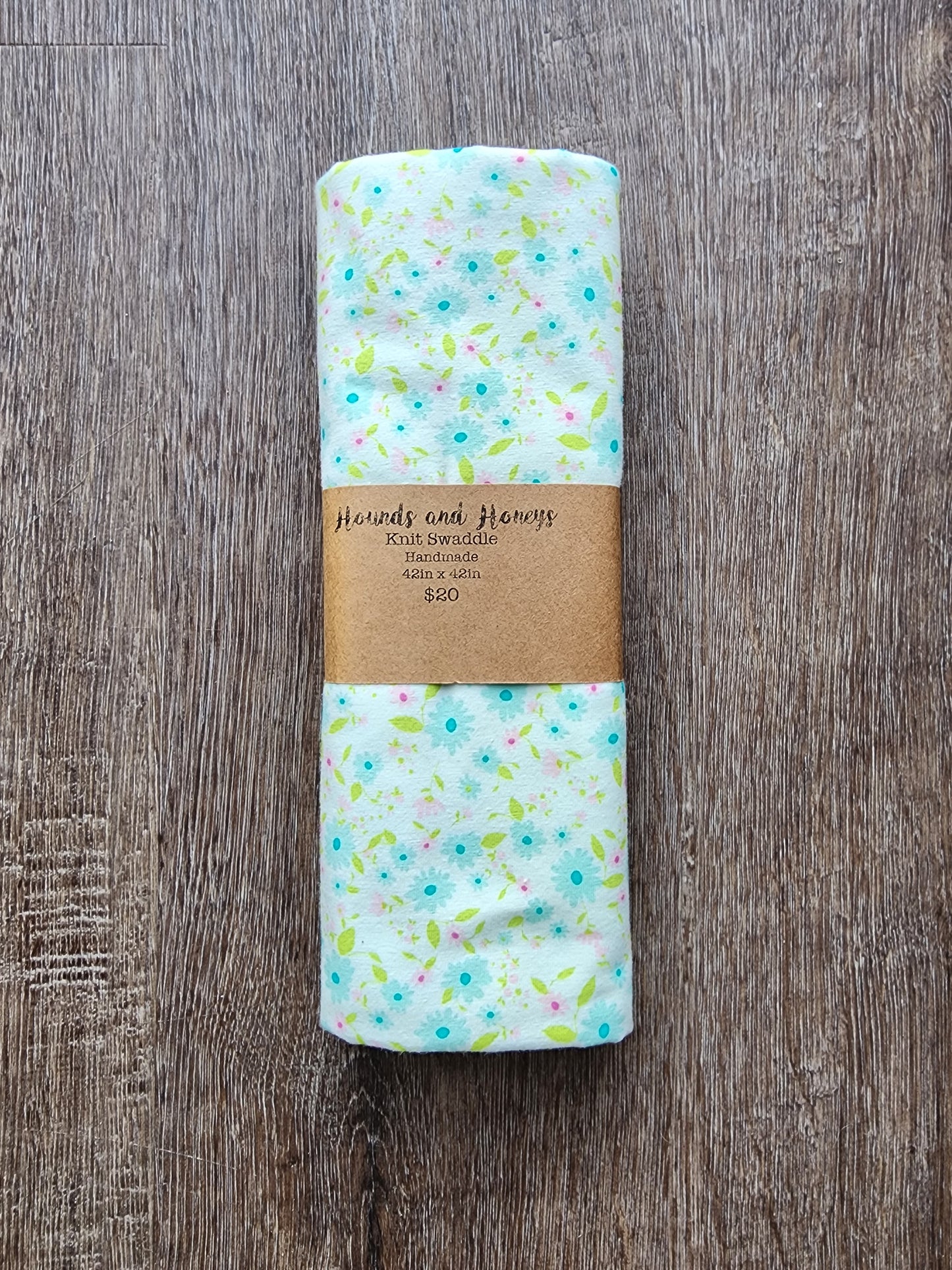 Blue Flowers Knit Swaddle Blanket