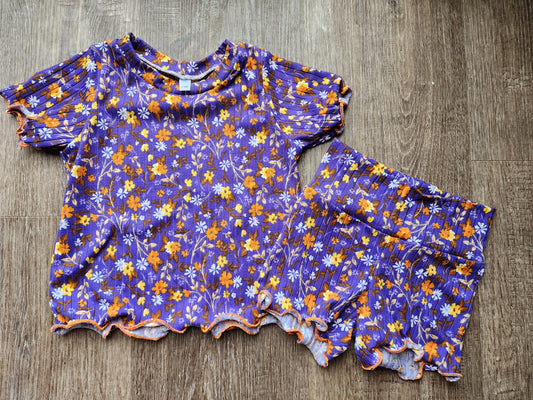 Ribbed knit Floral Tee and Shorts Set