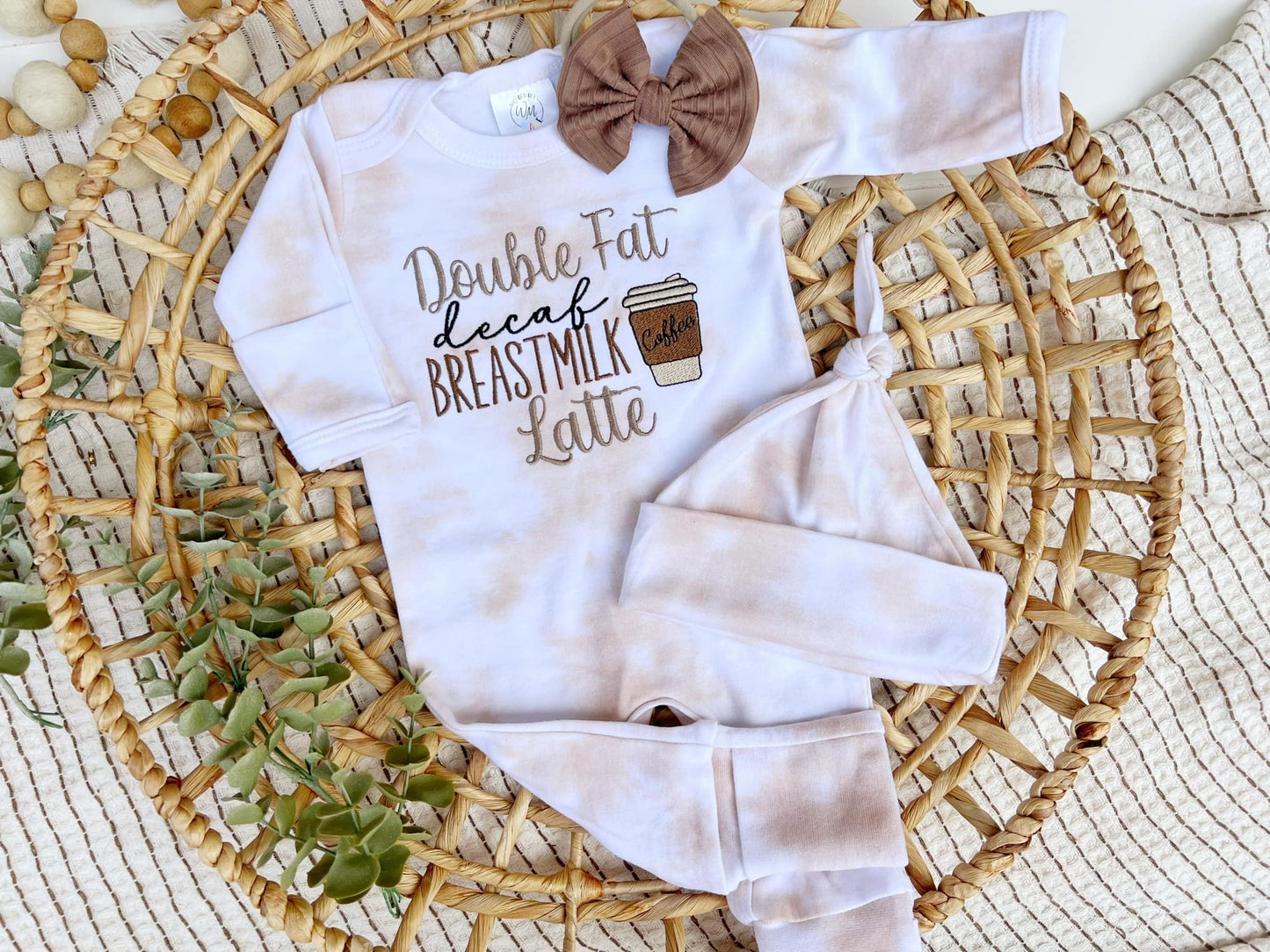 Baby Romper | Latte Tan White Outfit Decaf Breastmilk Latte: Romper Only
