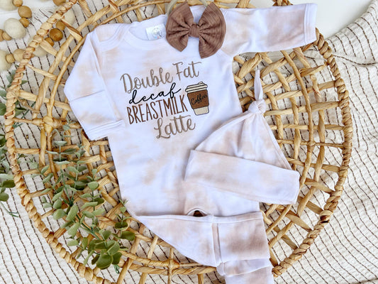 Baby Romper | Latte Tan White Outfit Decaf Breastmilk Latte:  Romper Only