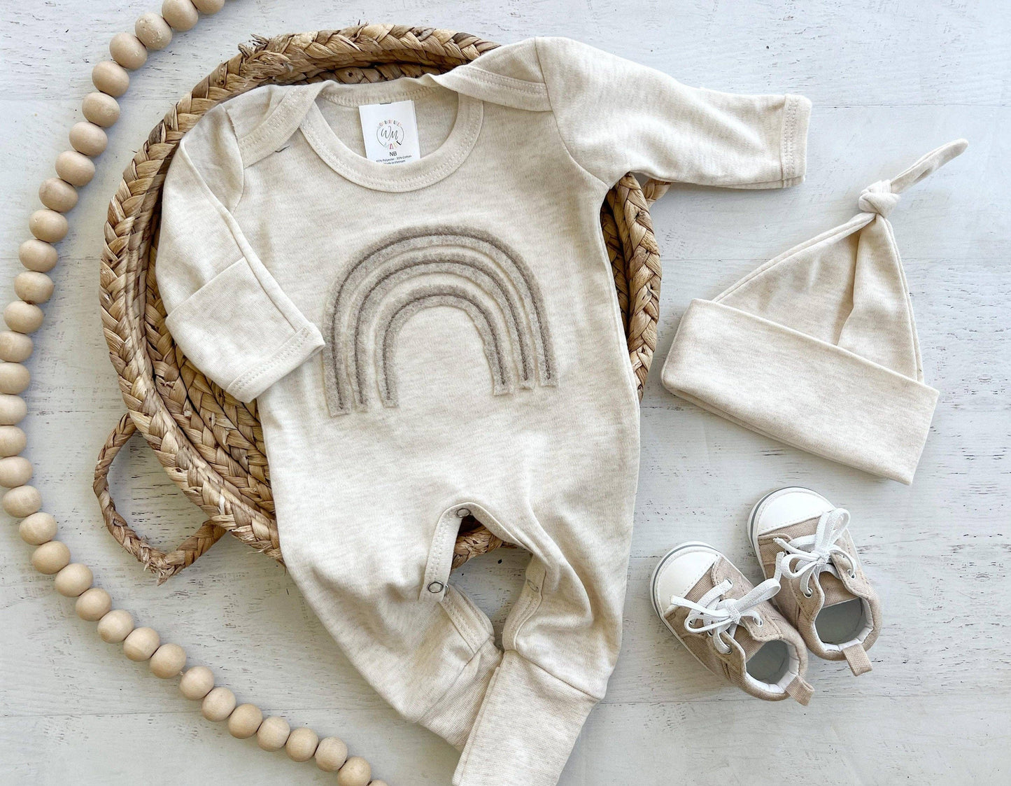 Gender Neutral Baby Outfit | Oatmeal Romper Felt Rainbow