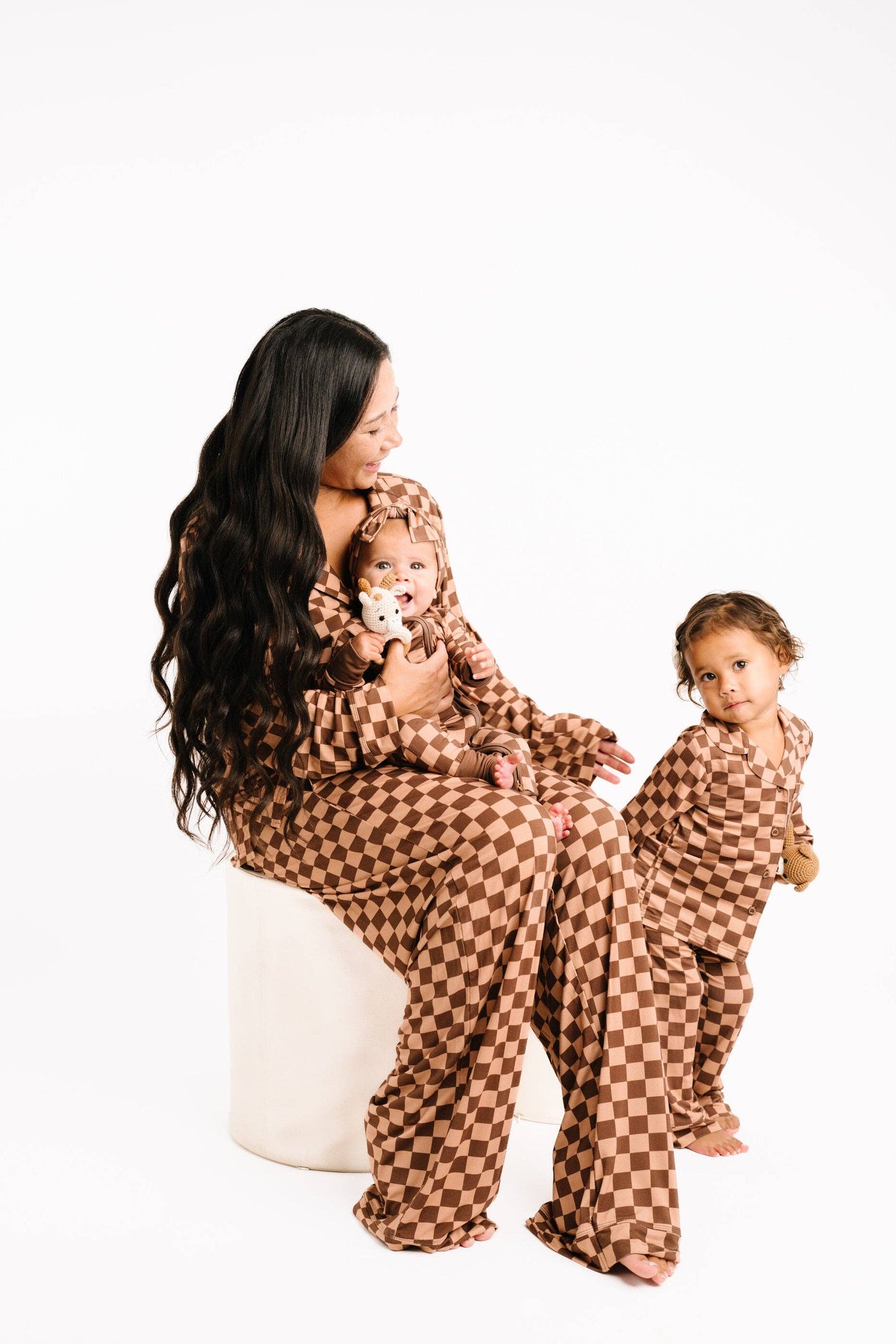 Espresso Checkered Women's Button Up Long Sleeve Set