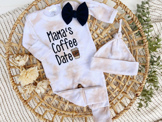 Baby Romper | Latte Tan White Outfit Mama's Coffee Date: Romper Only