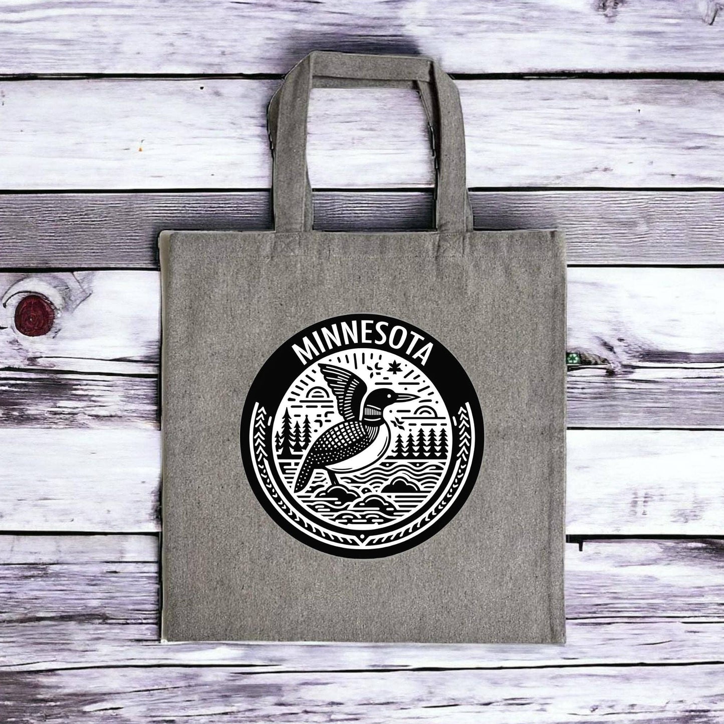 Minnesota Loon Black Circle Canvas Tote: Natural