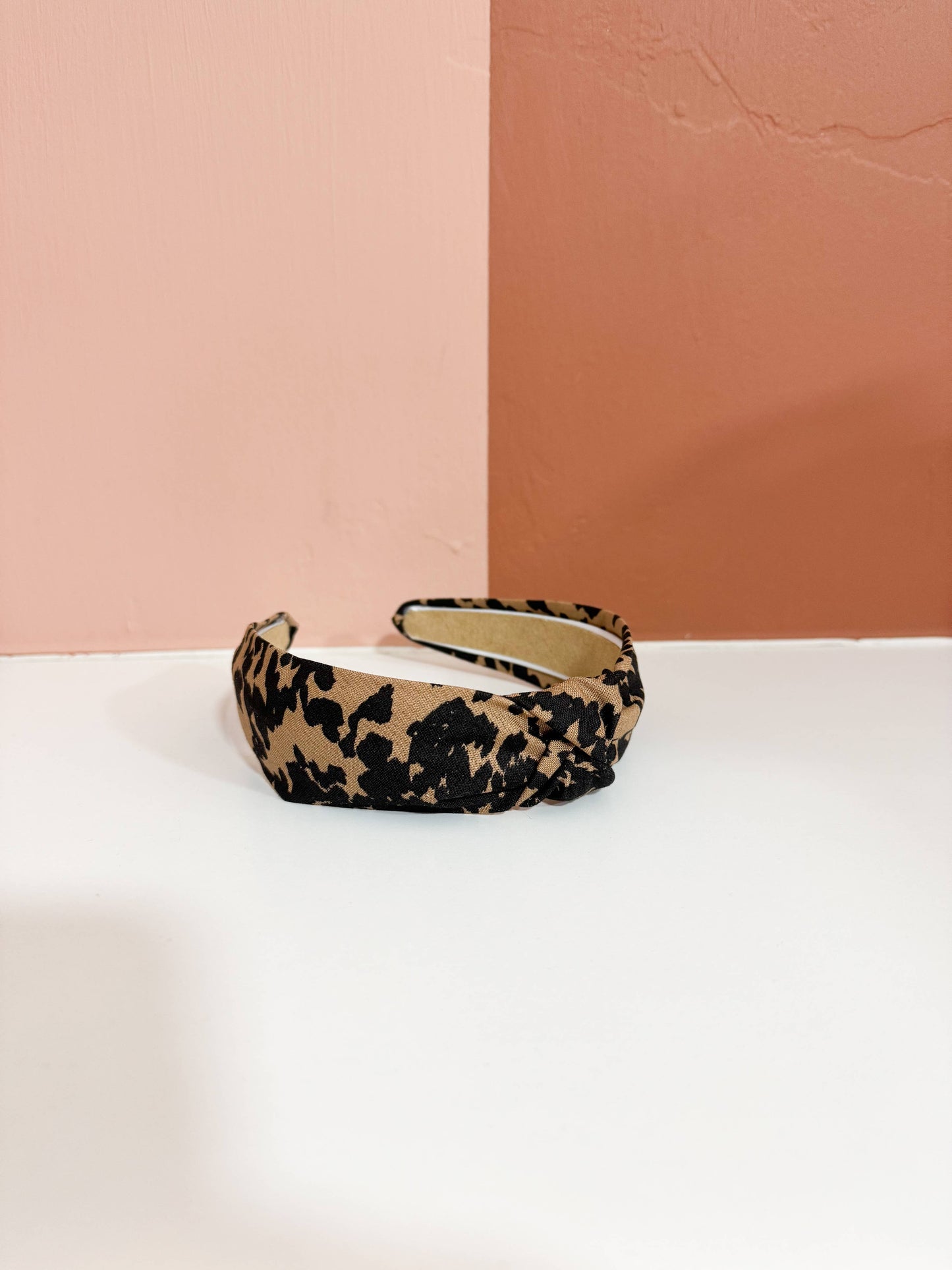 Brown & Tan Cow Print Top Knot Headband