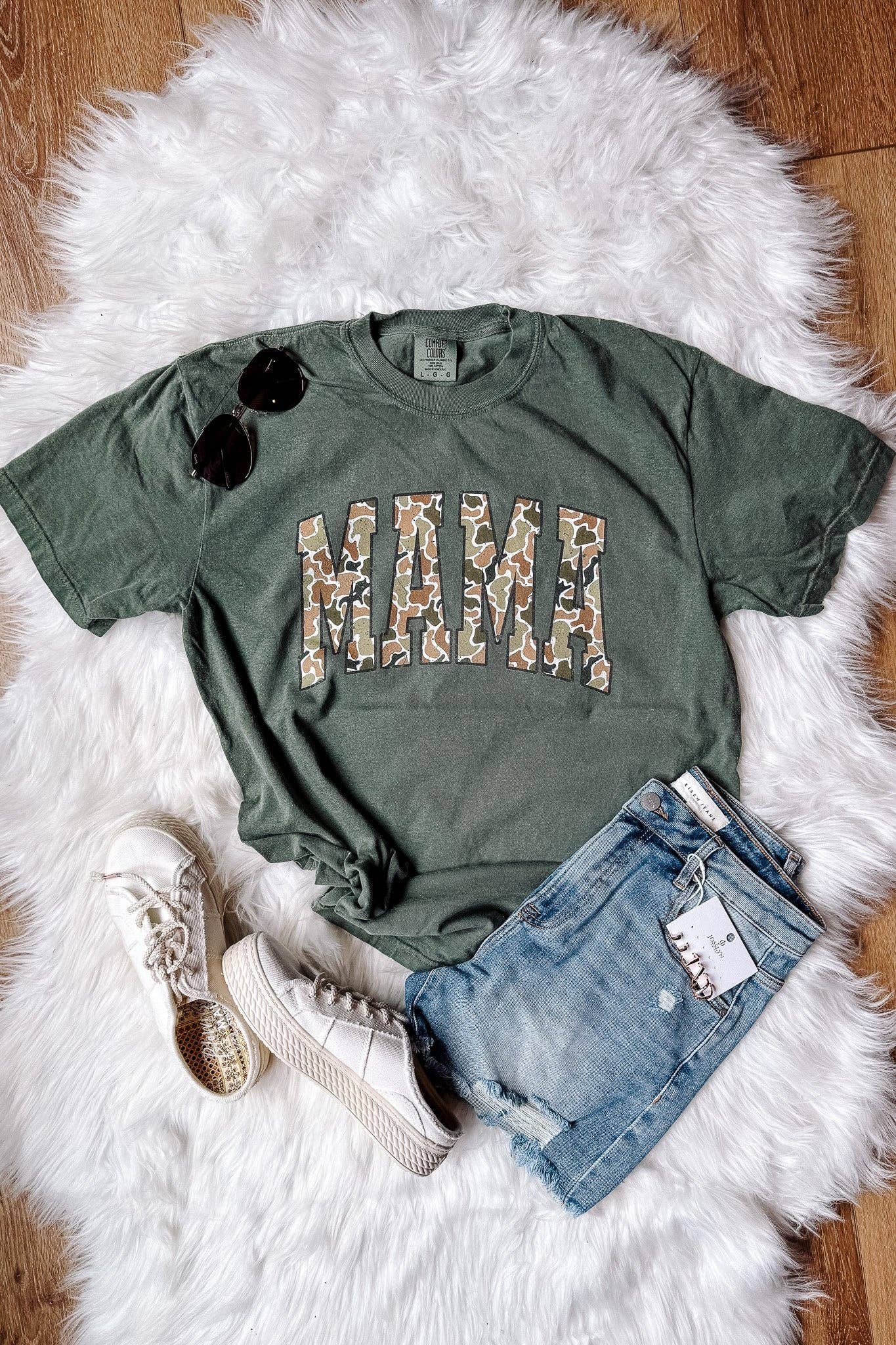 Camo Mama Graphic Tee - Multiple Colors: Moss