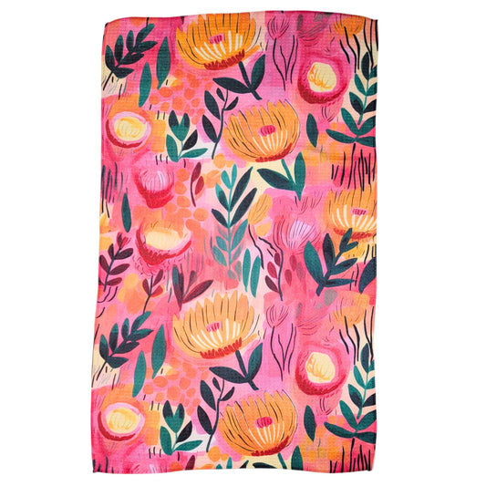 Pink Summer Bloom Kitchen Waffle Towels - Home Decor