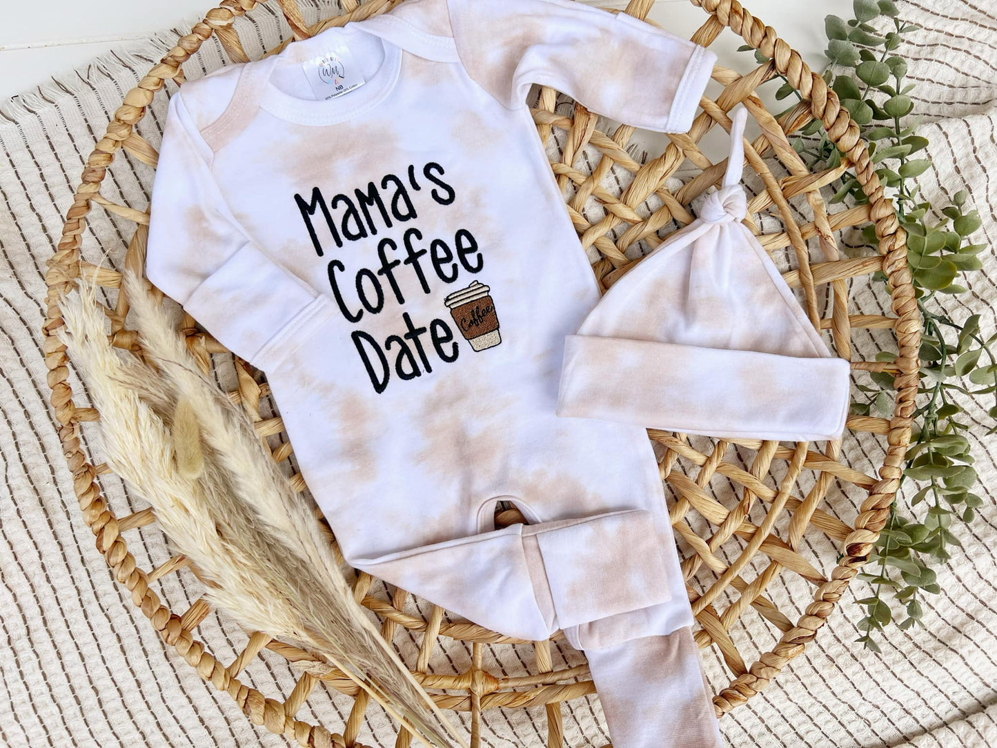 Baby Romper | Latte Tan White Outfit Mama's Coffee Date: Romper Only