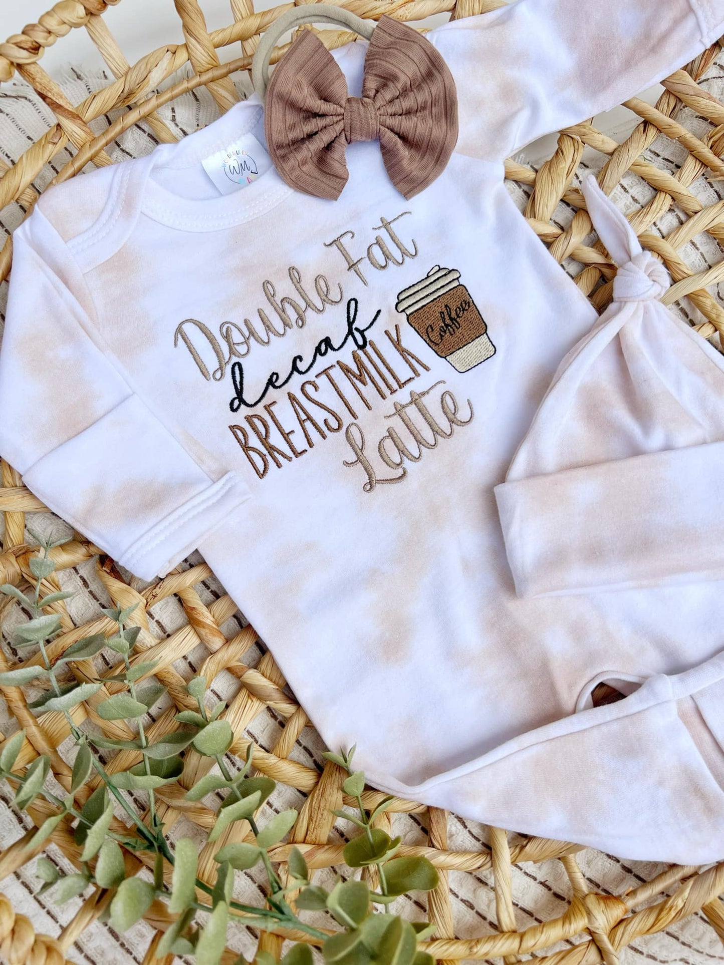Baby Romper | Latte Tan White Outfit Decaf Breastmilk Latte: Romper Only