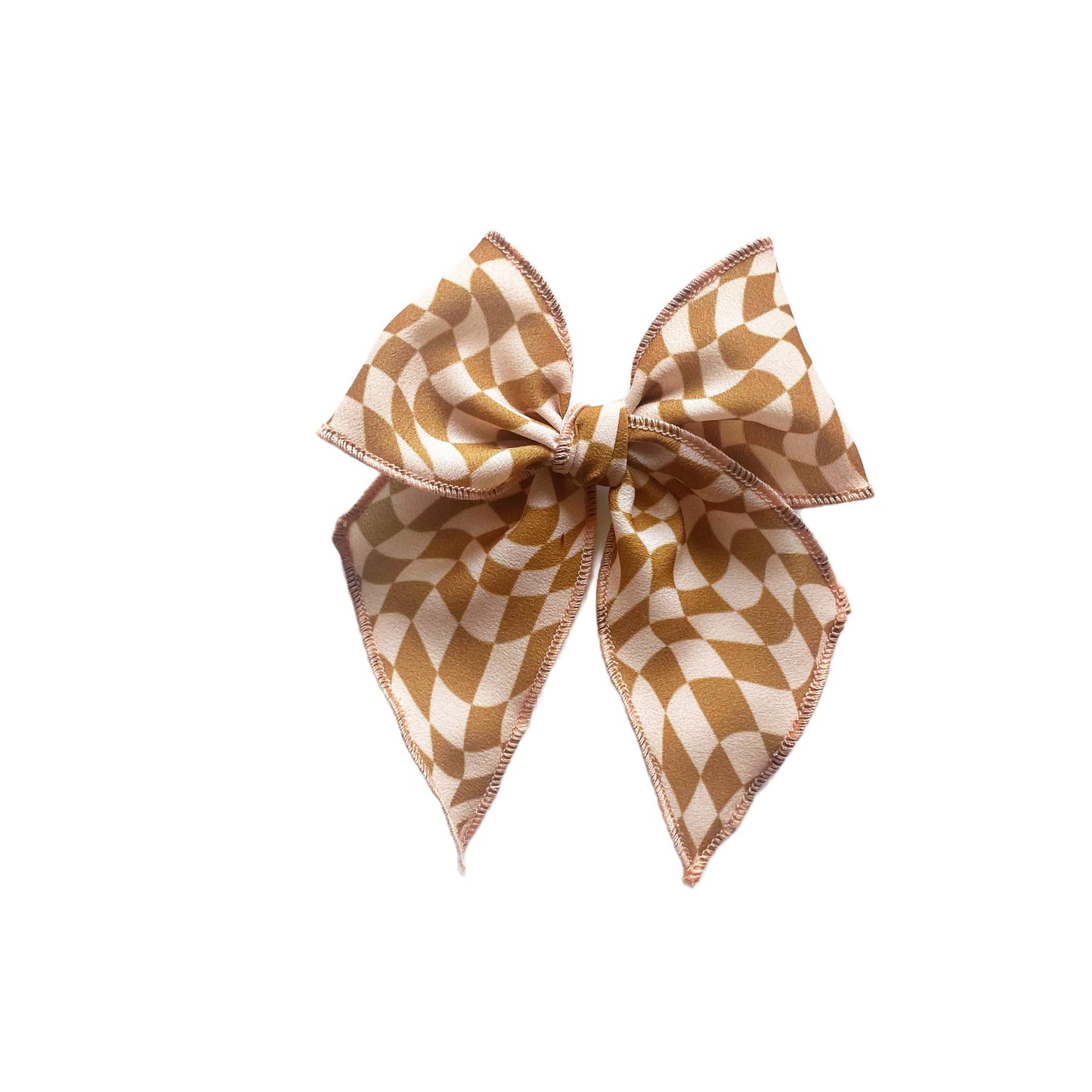 Tan & Blush Checkered Wave Elle Bow:
