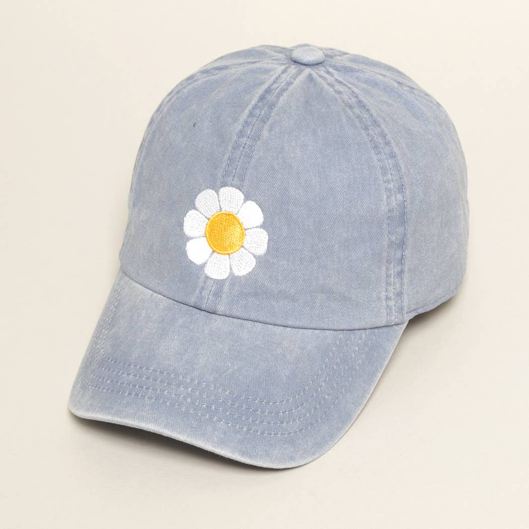 Flower Embroidered Cotton Baseball Dad Cap: One Size / BLACK