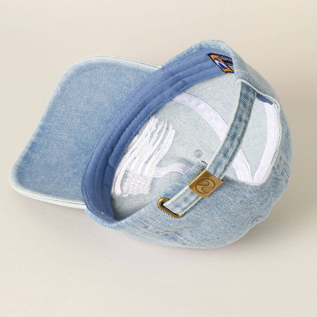 USA Flag Embroidered Denim Cotton Baseball Cap: ONE SIZE / LT BLUE