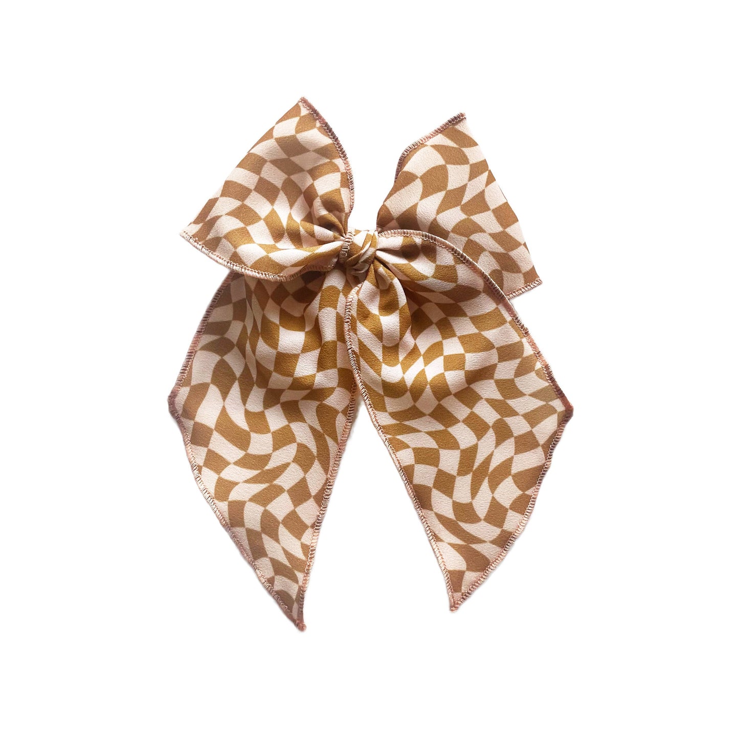 Tan & Blush Checkered Wave Elle Bow: