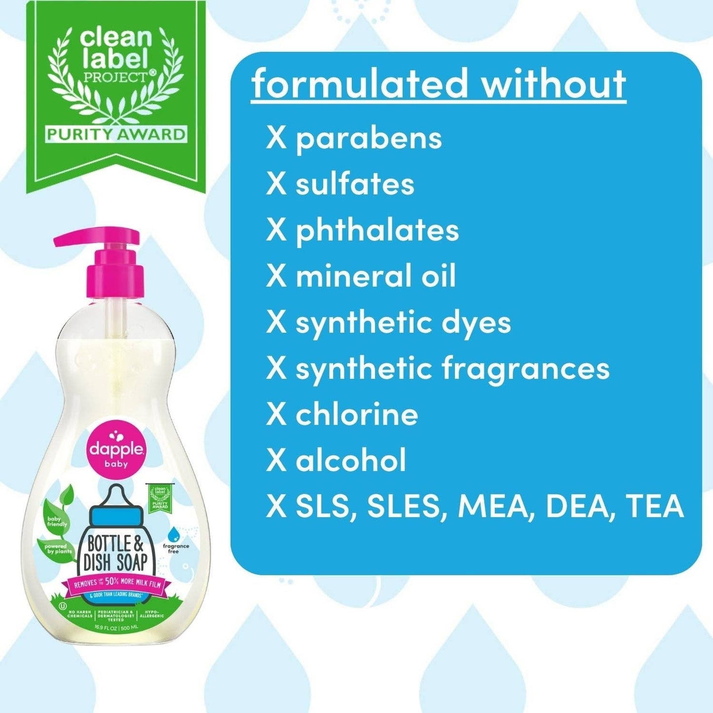 Dapple Baby Bottle & Dish Soap-Fragrance Free 16.9 oz.