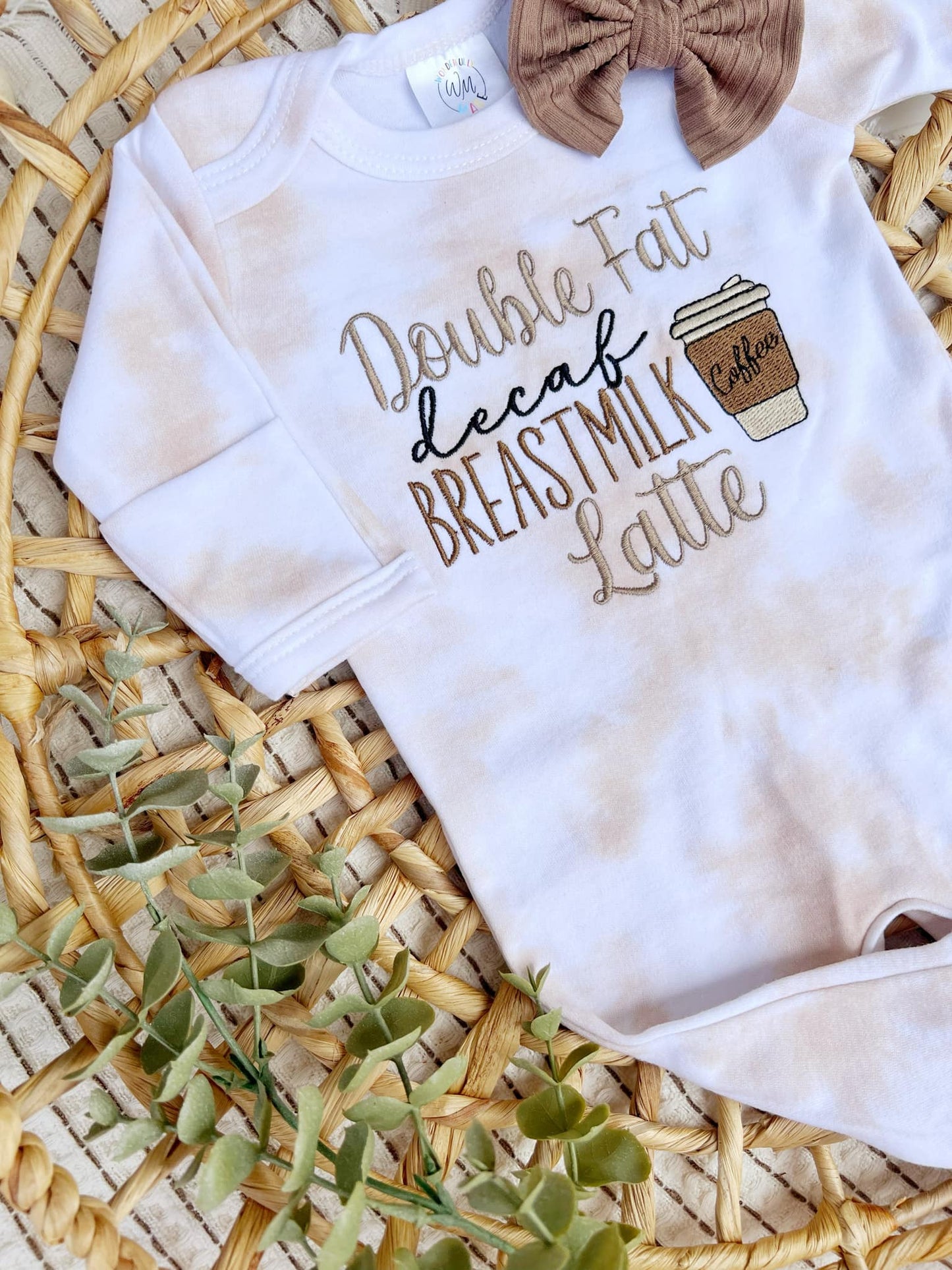 Baby Romper | Latte Tan White Outfit Decaf Breastmilk Latte: Romper Only