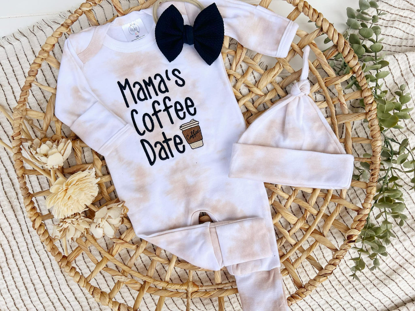 Baby Romper | Latte Tan White Outfit Mama's Coffee Date: Romper Only