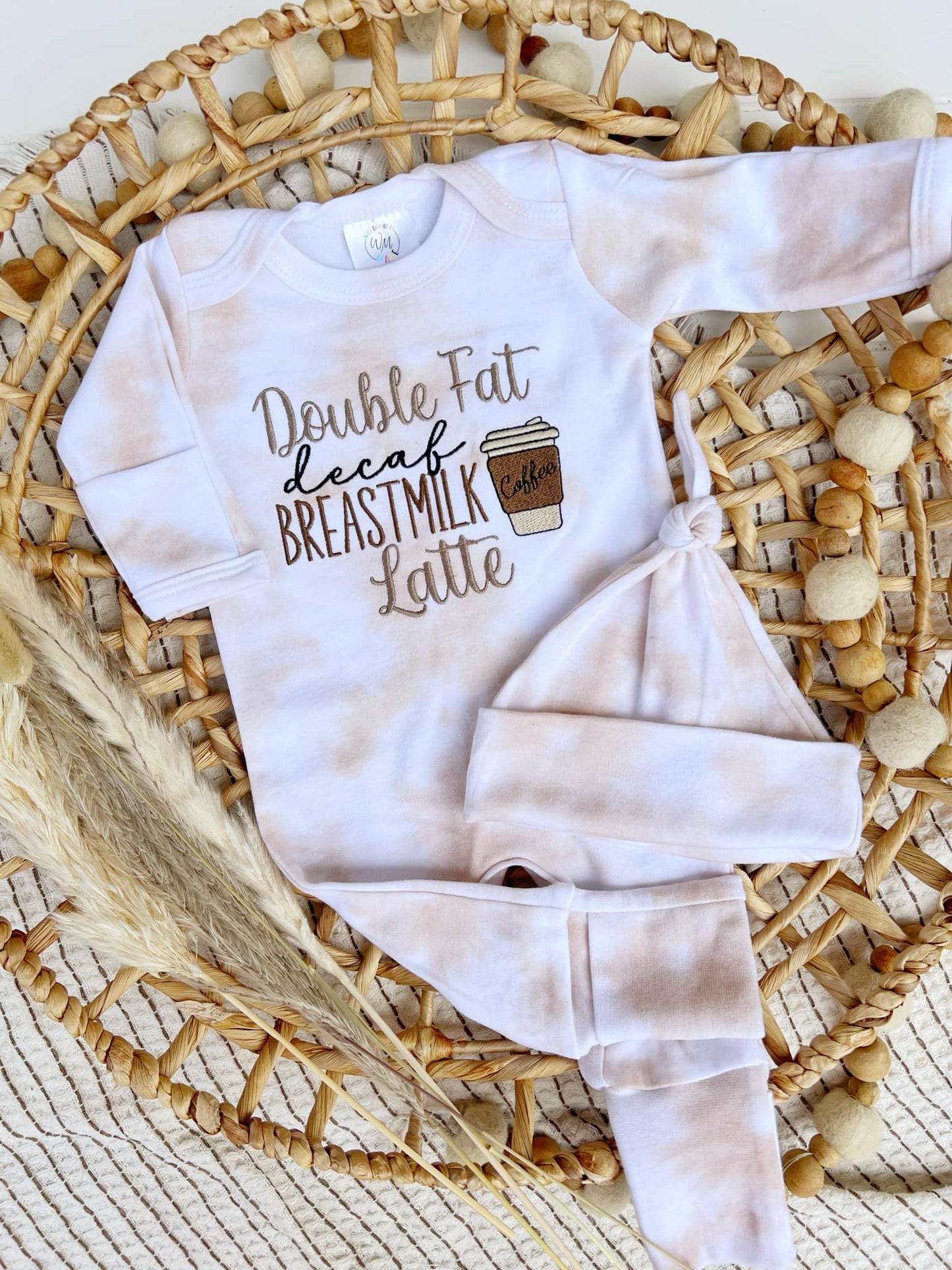 Baby Romper | Latte Tan White Outfit Decaf Breastmilk Latte: Romper Only
