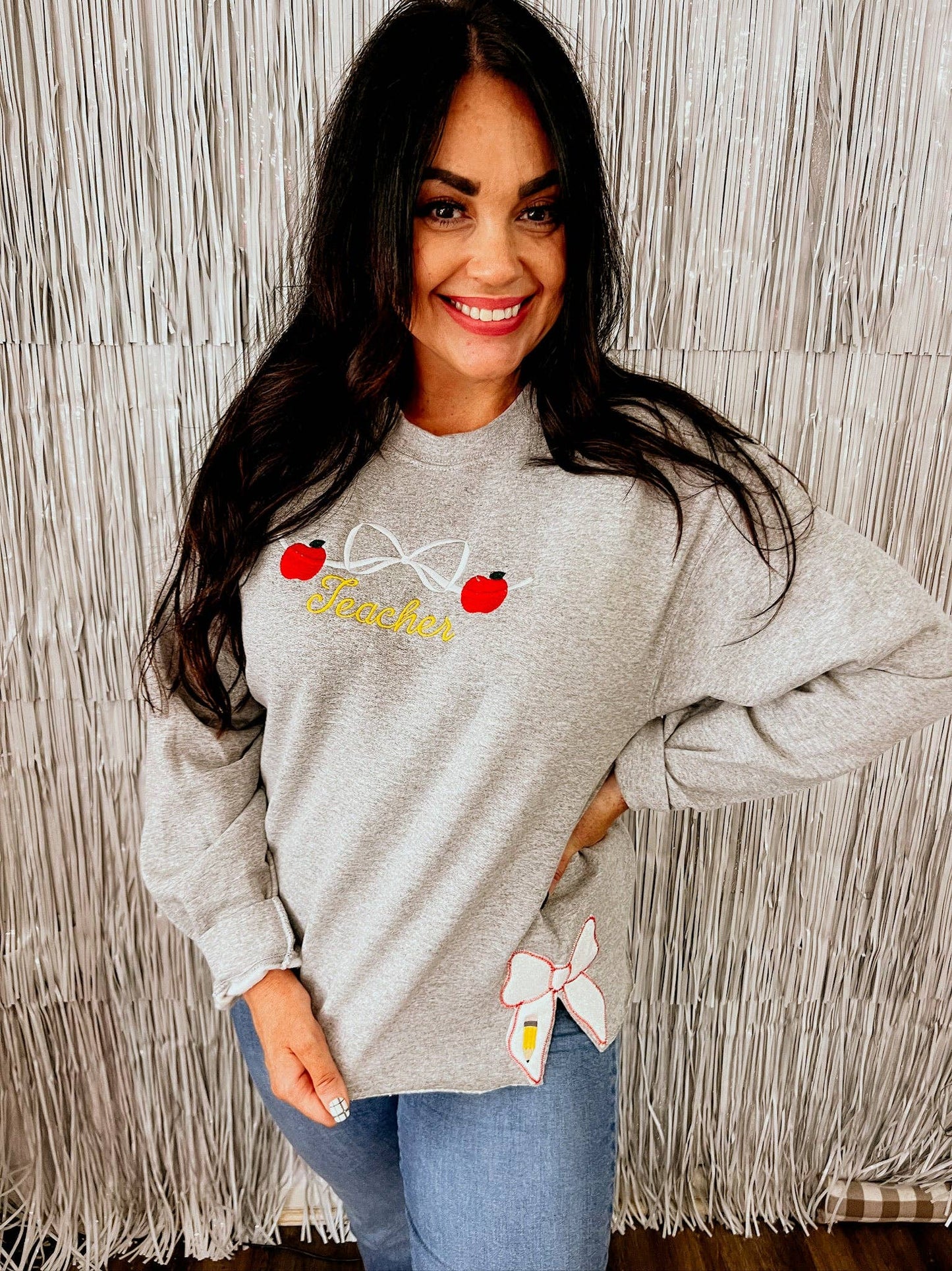 Teacher Bow Sweatshirt | Handmade