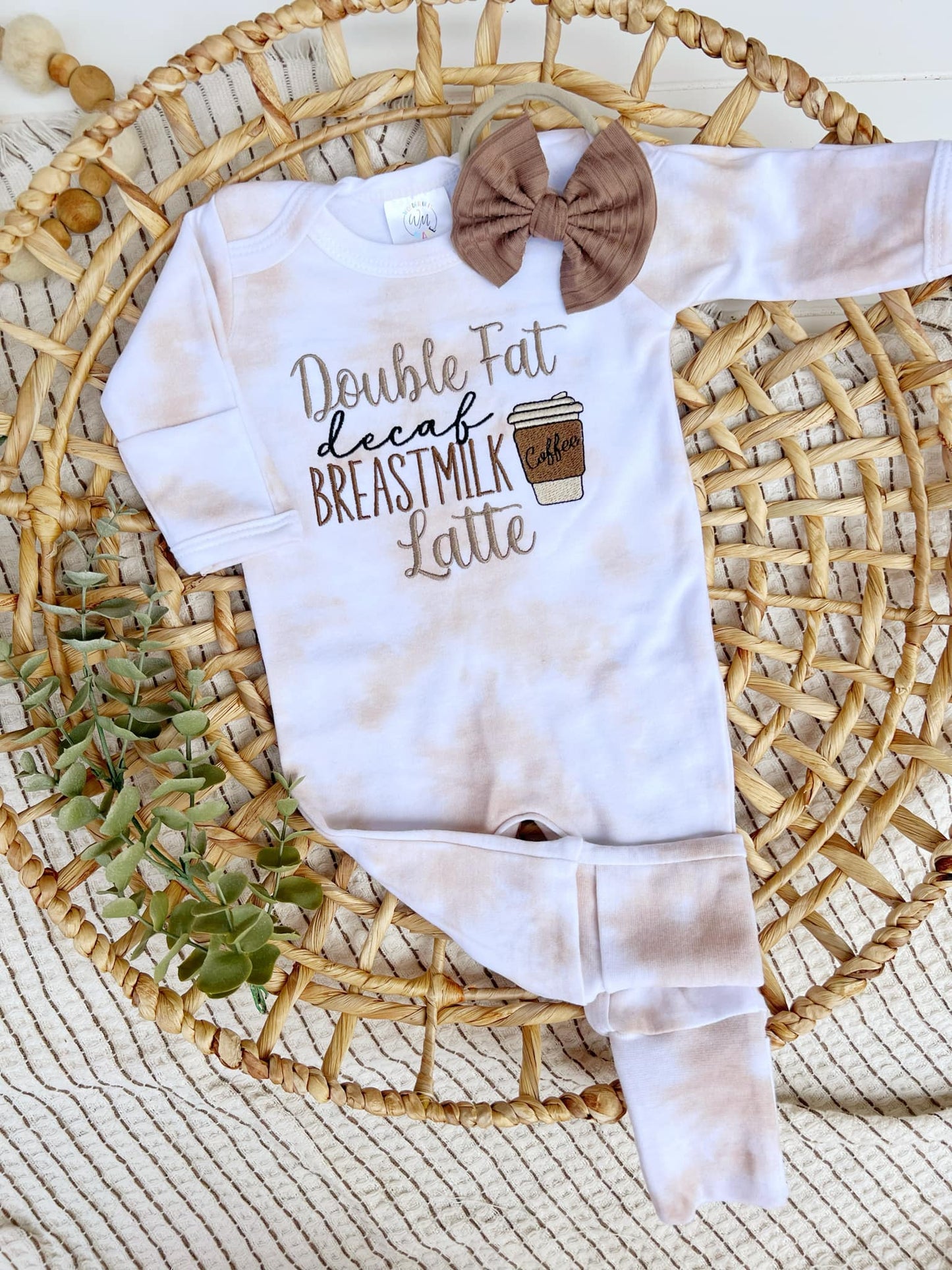 Baby Romper | Latte Tan White Outfit Decaf Breastmilk Latte: Romper Only