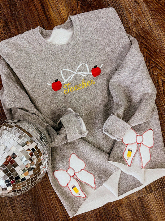 Teacher Bow Sweatshirt | Handmade