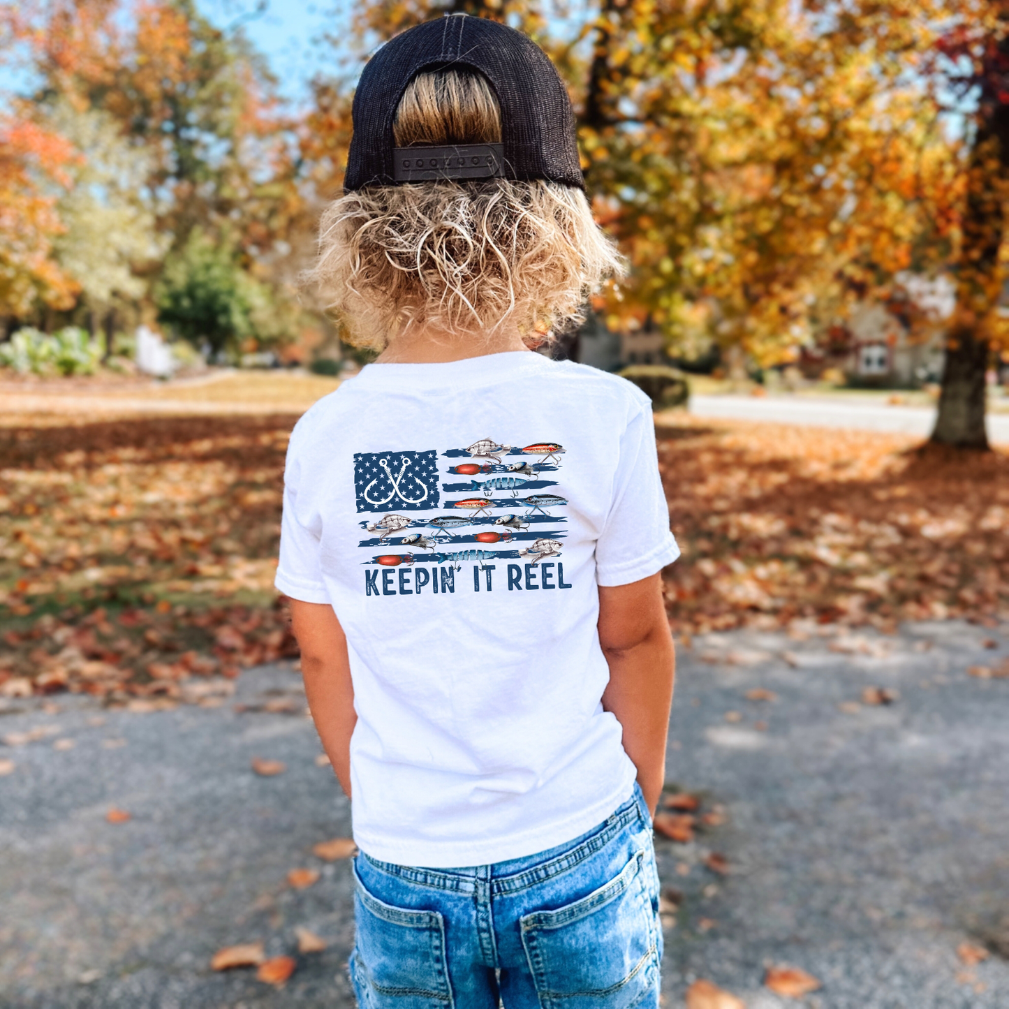 Keepin' It Reel Kid's Fishing Tee: Light Blue