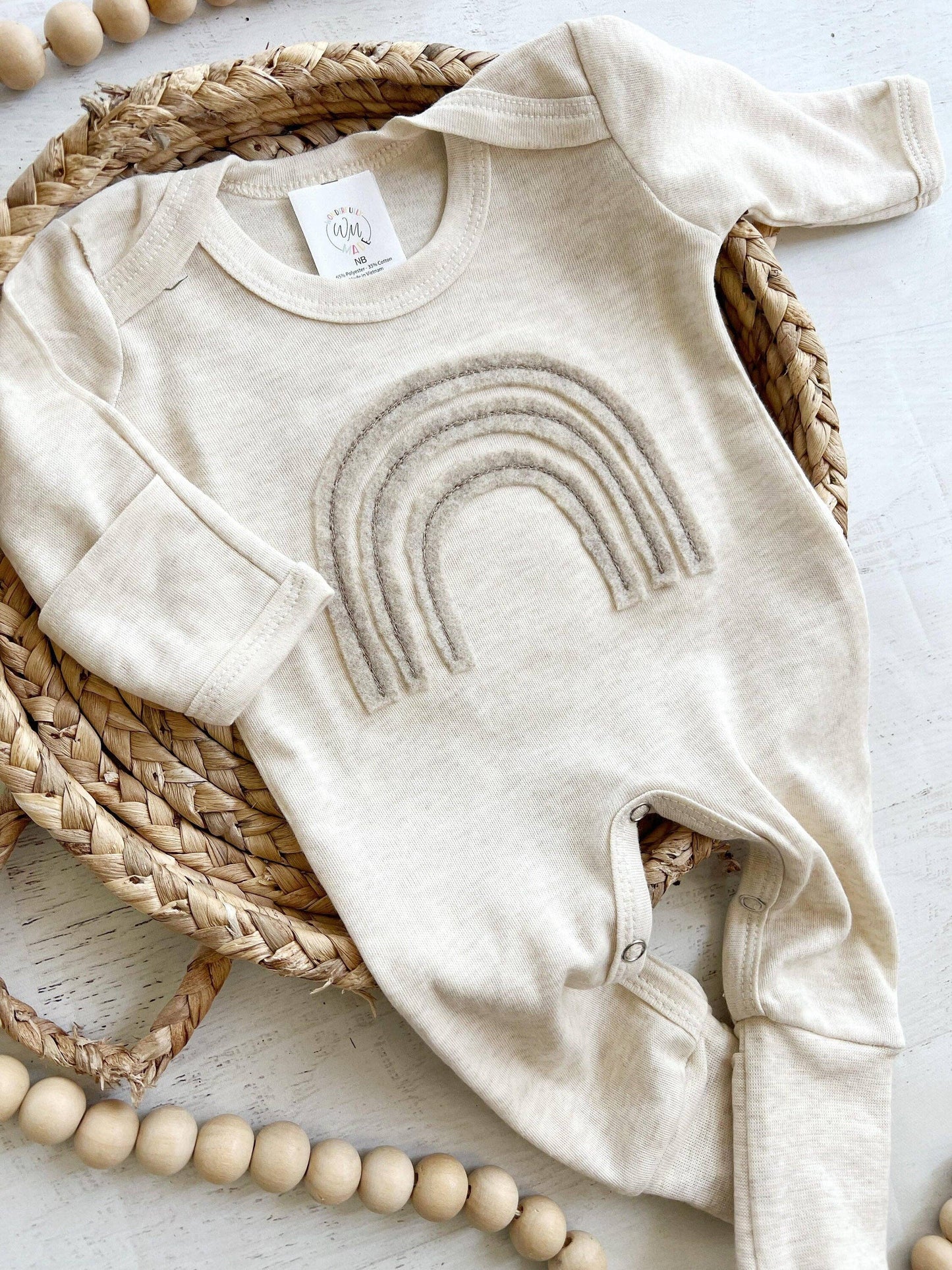 Gender Neutral Baby Outfit | Oatmeal Romper Felt Rainbow