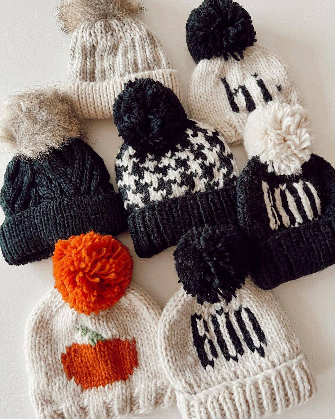 Houndstooth Hand Knit Beanie Hat