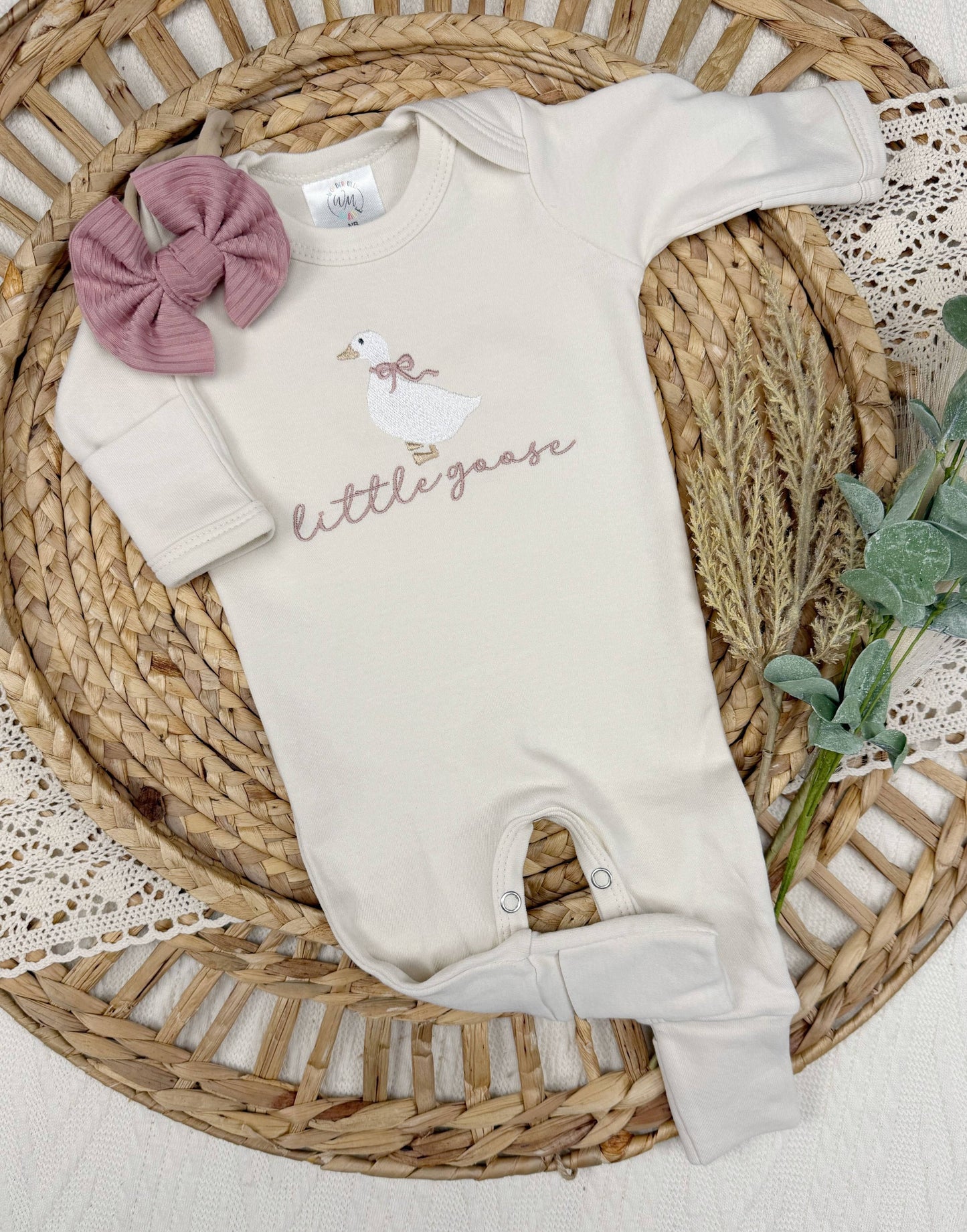 Little goose baby outfit | baby girl footie with goose romper
