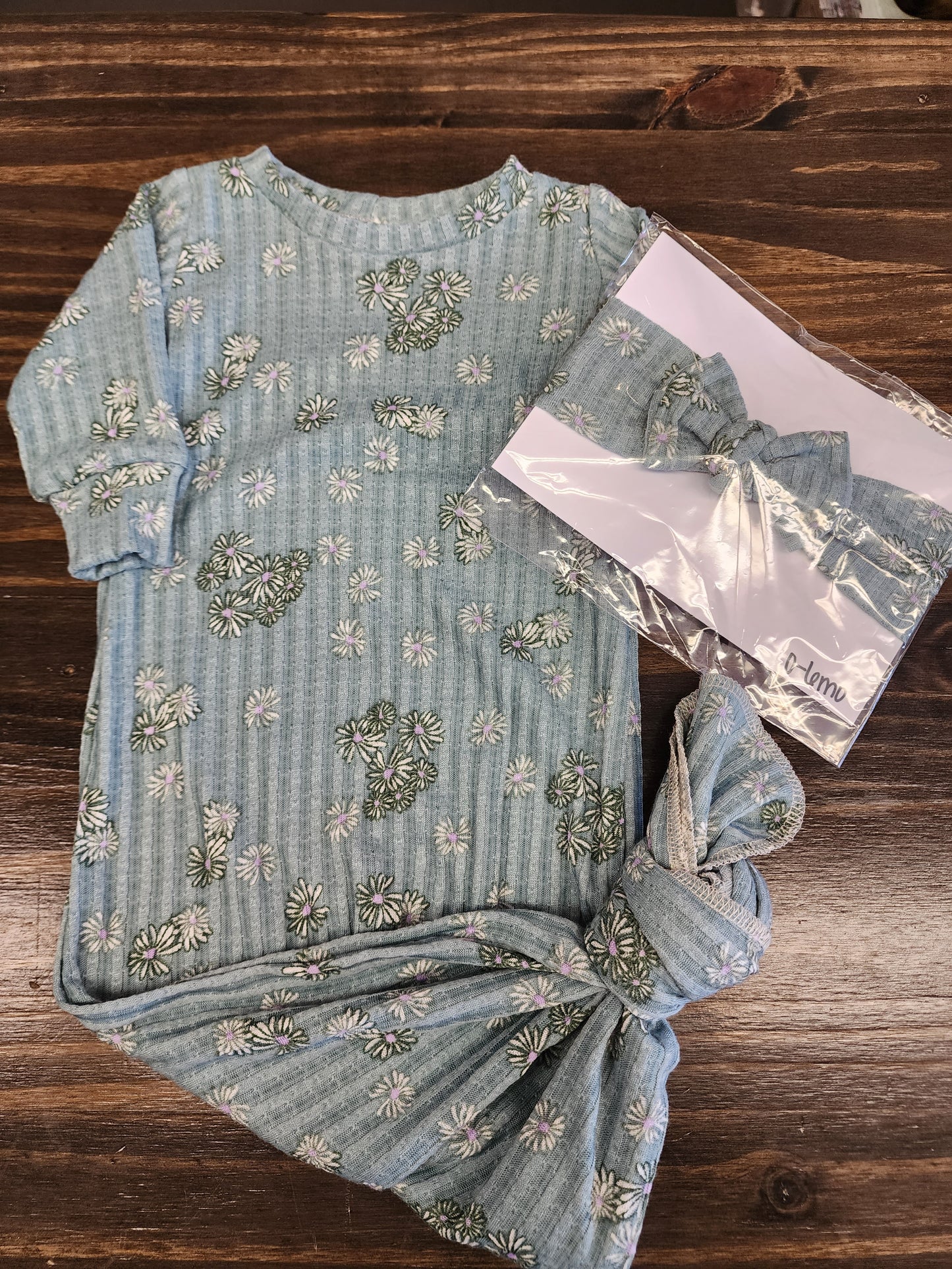 Blue Brushed Waffle Handmade Knotted Baby Gown