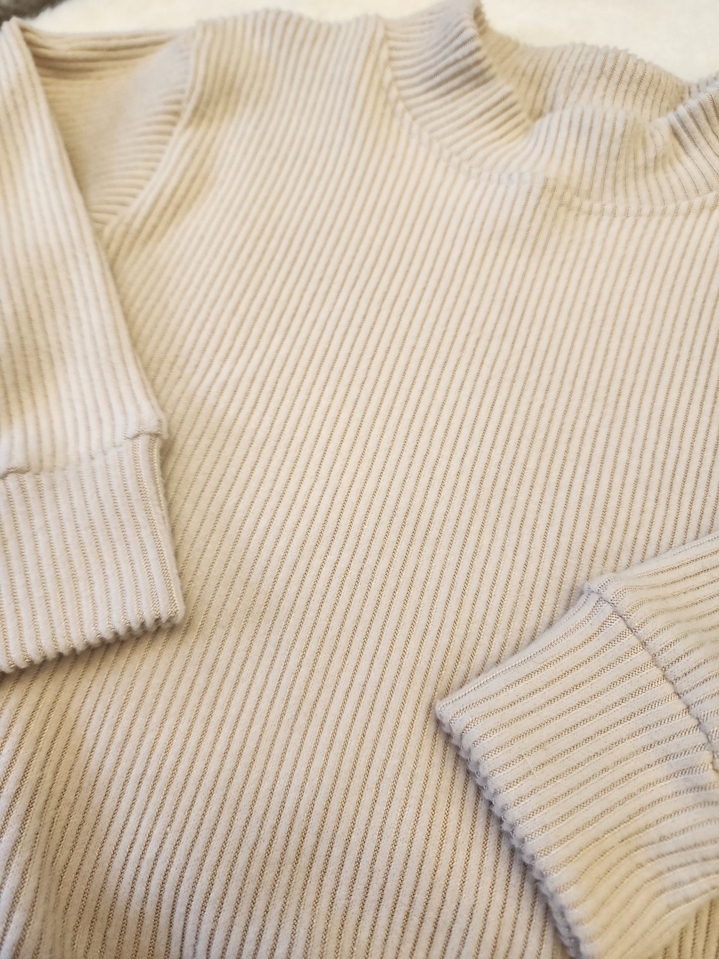 Tan Ribbed Handmade Crewneck