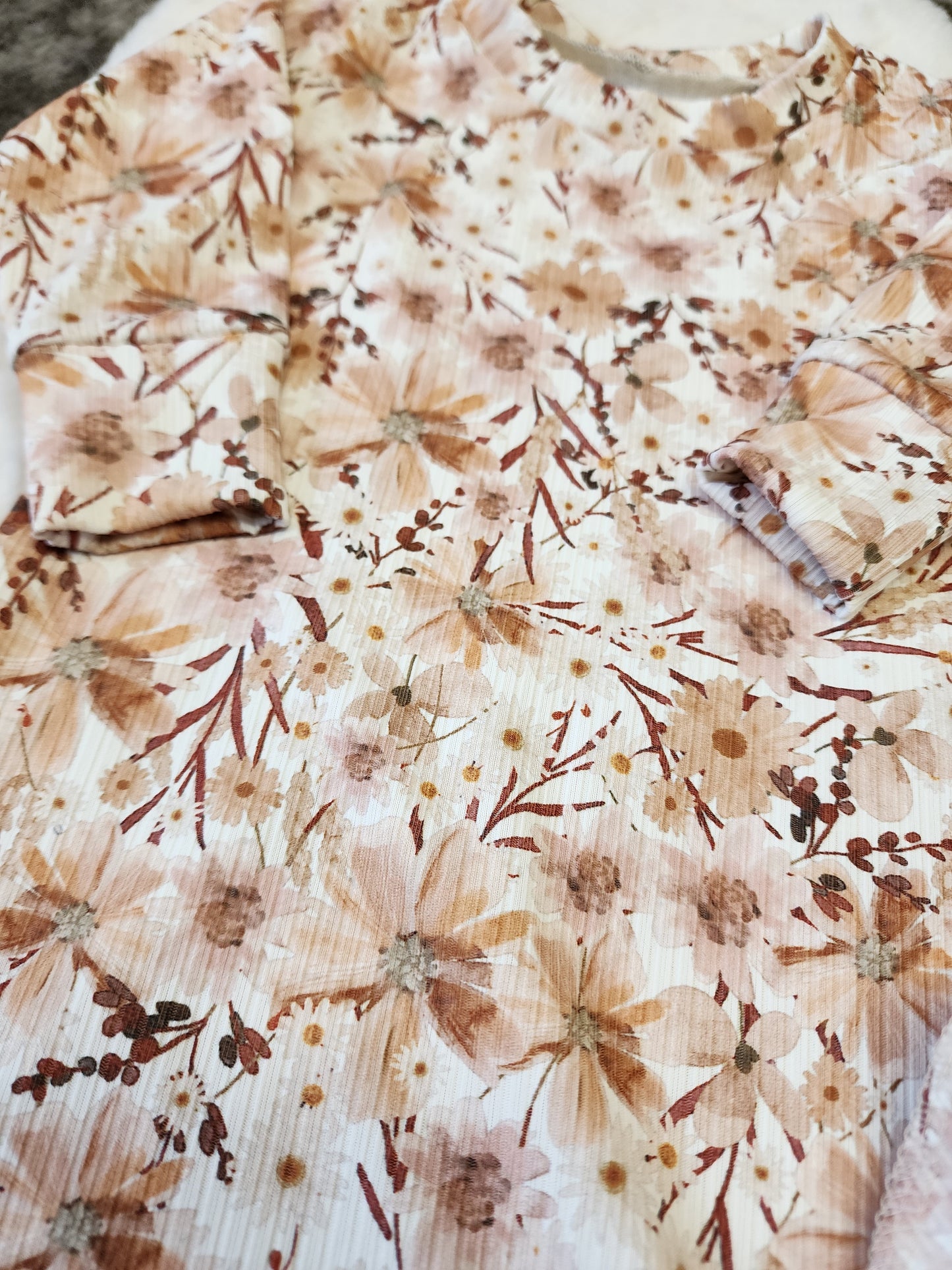 Neutral Flower Ribbed Gown