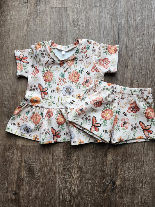 Sweet Floral Butterfly Peplum Set