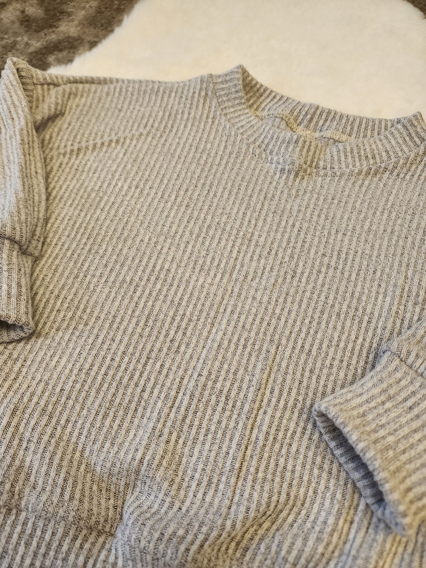Gray Ribbed Handmade Crewneck