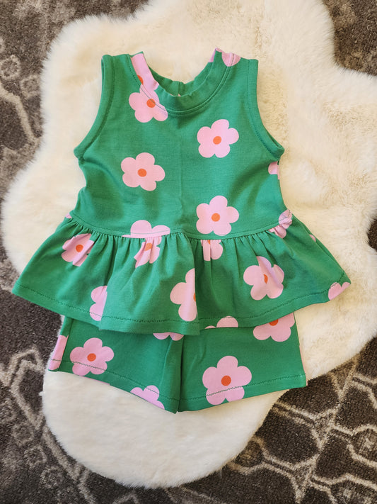 Green Flower Peplum Set