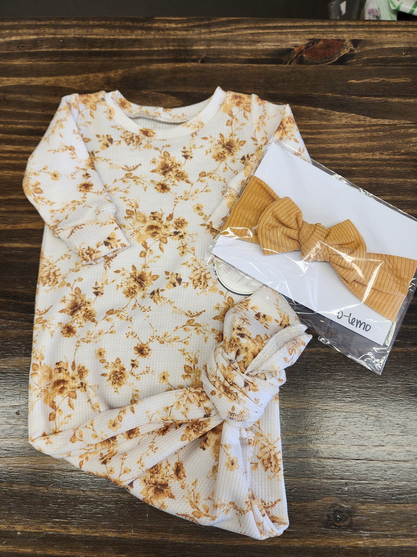 Gold Floral Handmade Knotted Baby Gown