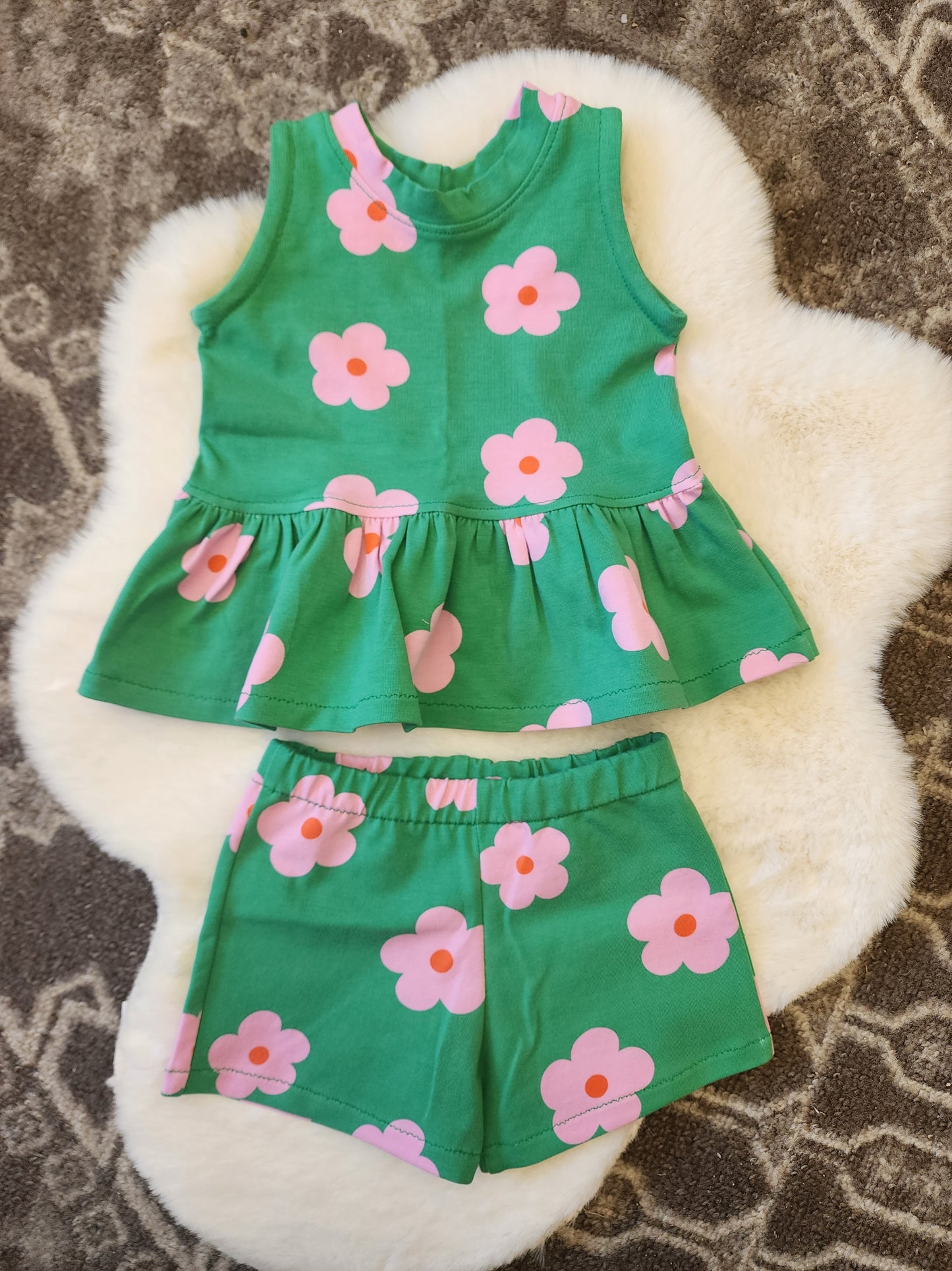 Green Flower Peplum Set