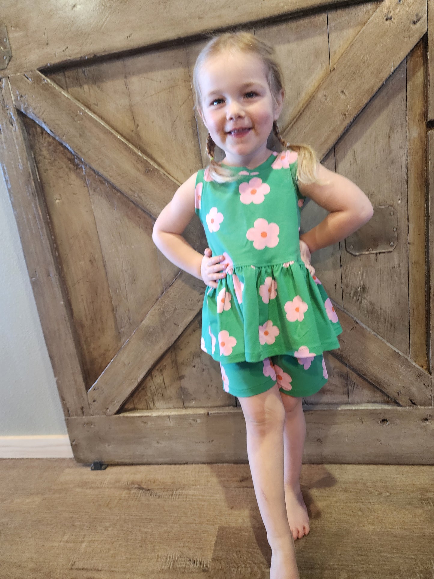 Green Flower Peplum Set