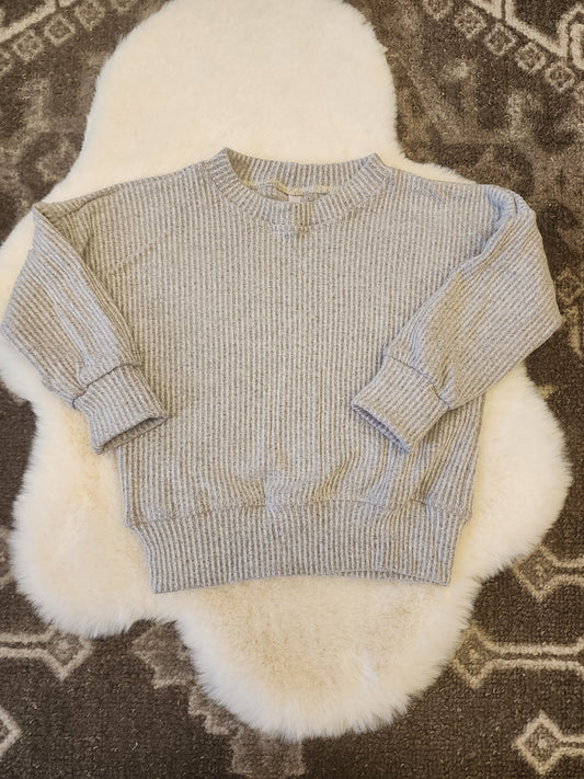 Gray Ribbed Handmade Crewneck