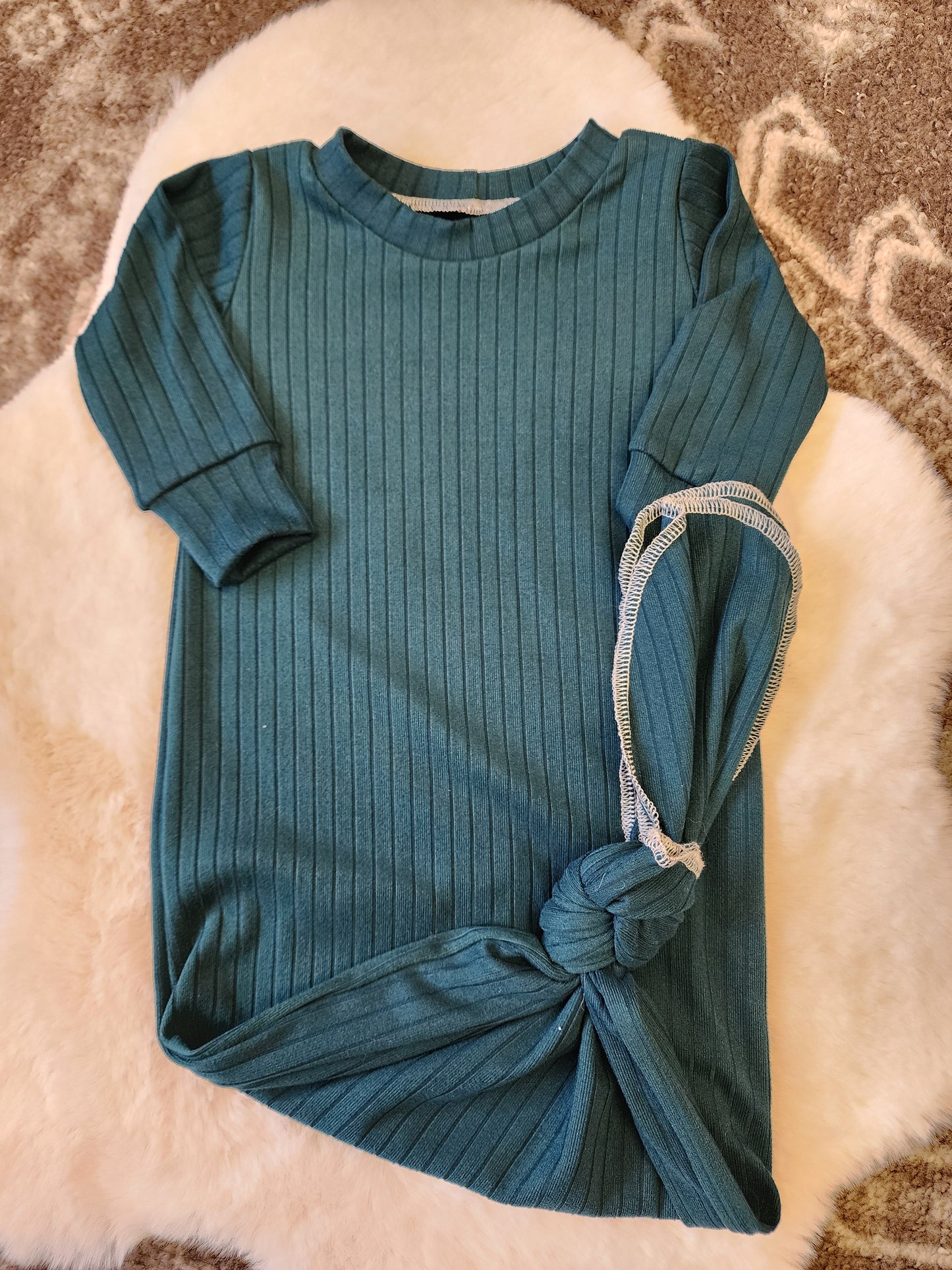 Dark Green Ribbed Knit Gown