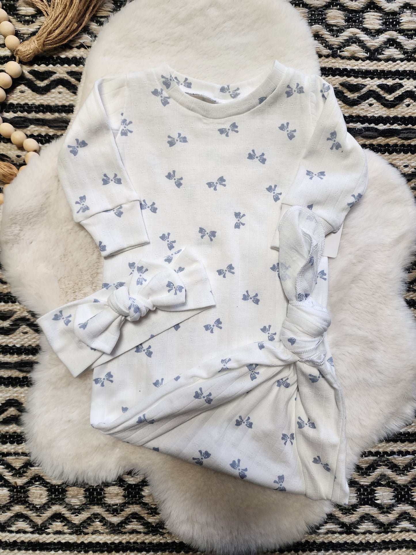 Tiny Blue Bow Pontinelle Knit Gown