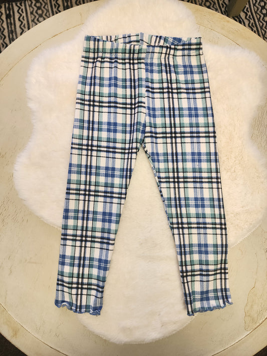 Blue Plaid Ribbed Legging