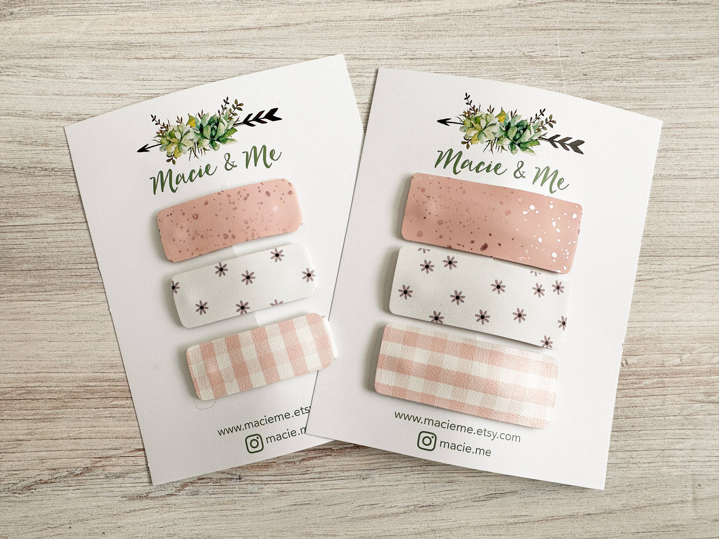 Pink, Floral, Gingham Snap Clip Set: 1” wide