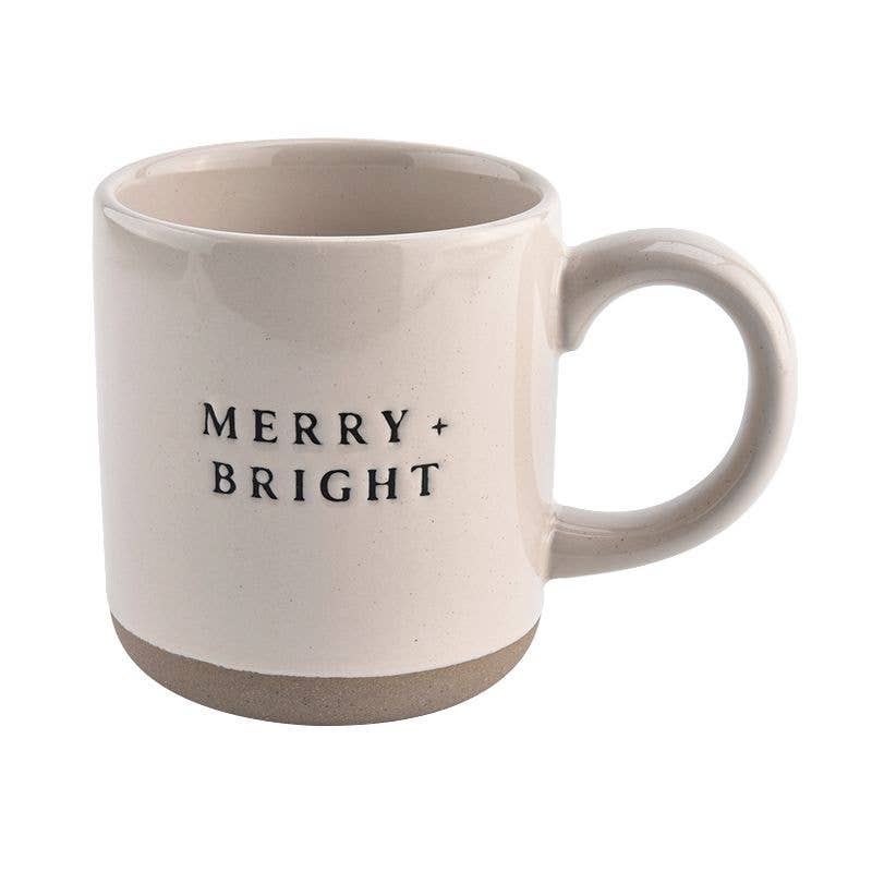 Merry and Bright - Cream Stoneware Coffee Mug - 14 oz