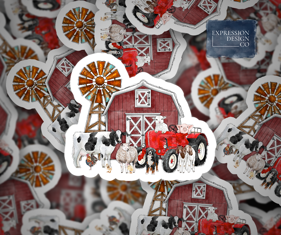 Farm Animals With Barn Vinyl Sticker