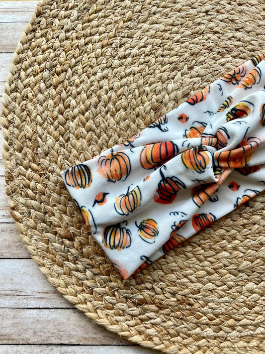 Whimsical Pumpkin Knit Twist Headband