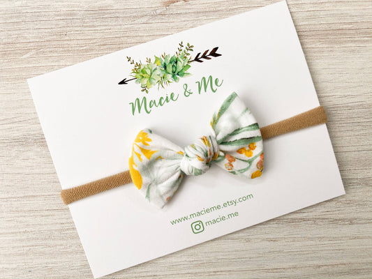 White Whispy Floral Tied Bow: Nylon Headband