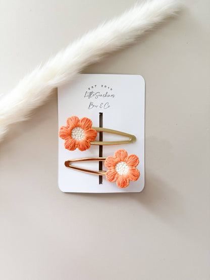 Flower Hair Clips- Set of 2 : Red